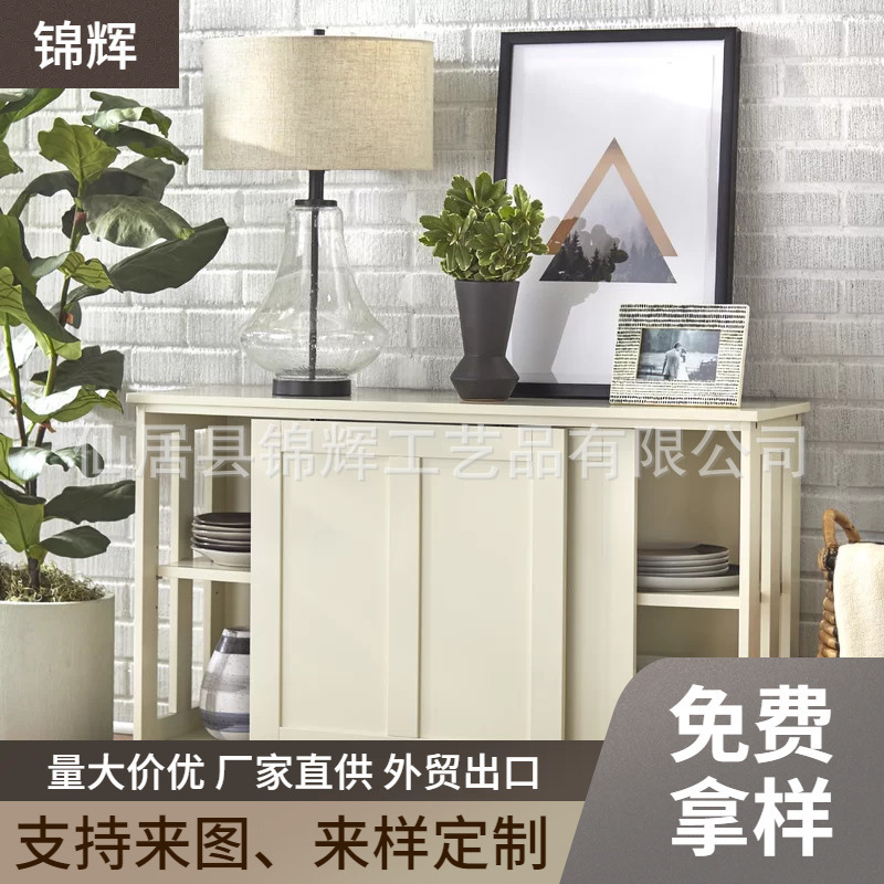 Customized Light Luxury White Sideboard with Pictures, Modern Simple Living Room Storage Cabinet, Sliding Door Tableware and Dish Storage Cabinet