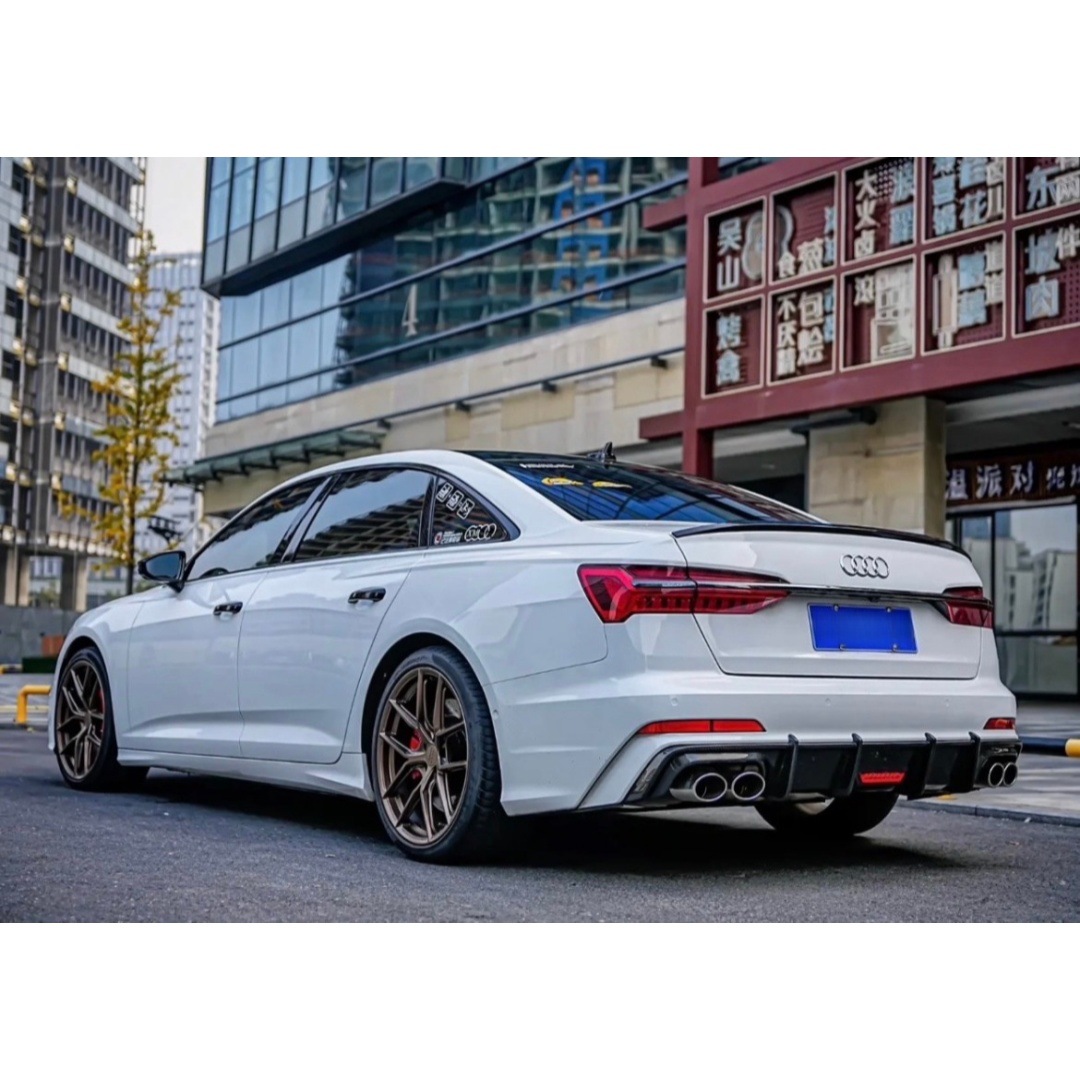 Suitable for 19-25 Models of Audi C8 A6 Modified to S6 with Lighted Rear Lip, S-Line Rear Diffuser, Tailpipe Exhaust, and Rear Bumper