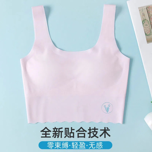 Developmental period student girl underwear seamless ice silk anti-protrusion point girl bra sports back long-sleeved second and third grade 
