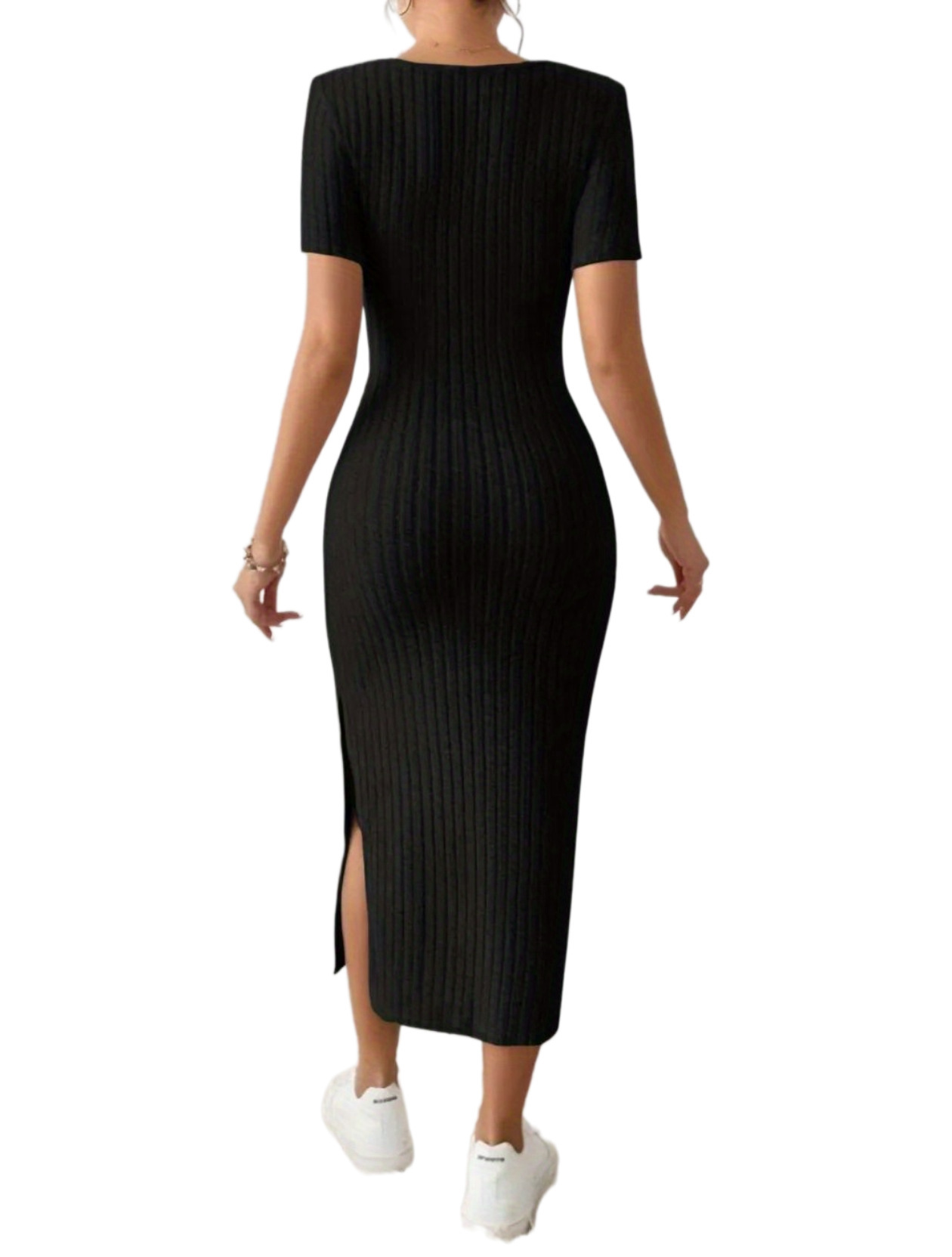 Women's Square Neck Slim Fit Bodycon Dress Sexy Slit European American Style Soft Summer Fashion Dress_ecoleips.com