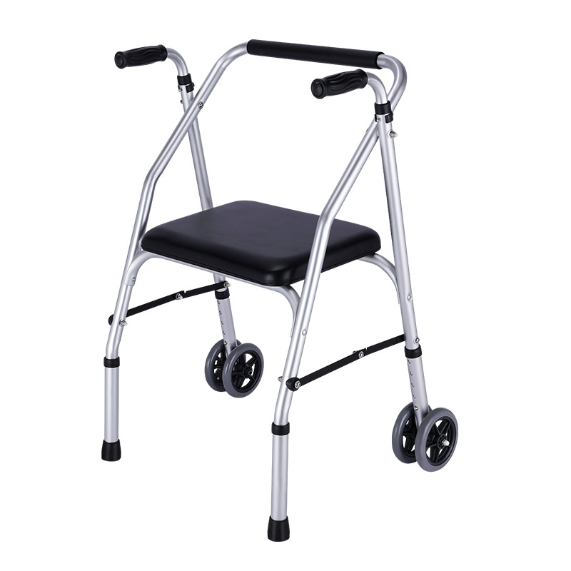 Asistencia multifuncional para caminar con ruedas de cuatro patas silla de empuje para ancianos caminante auxiliar carro de mano ajustable en altura portátil para sentarse