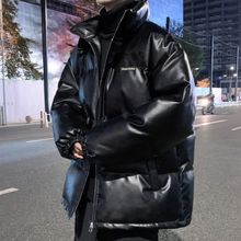美式高街pu皮棉衣男潮牌面包服冬季加厚保暖立领皮面棉服情侣外套