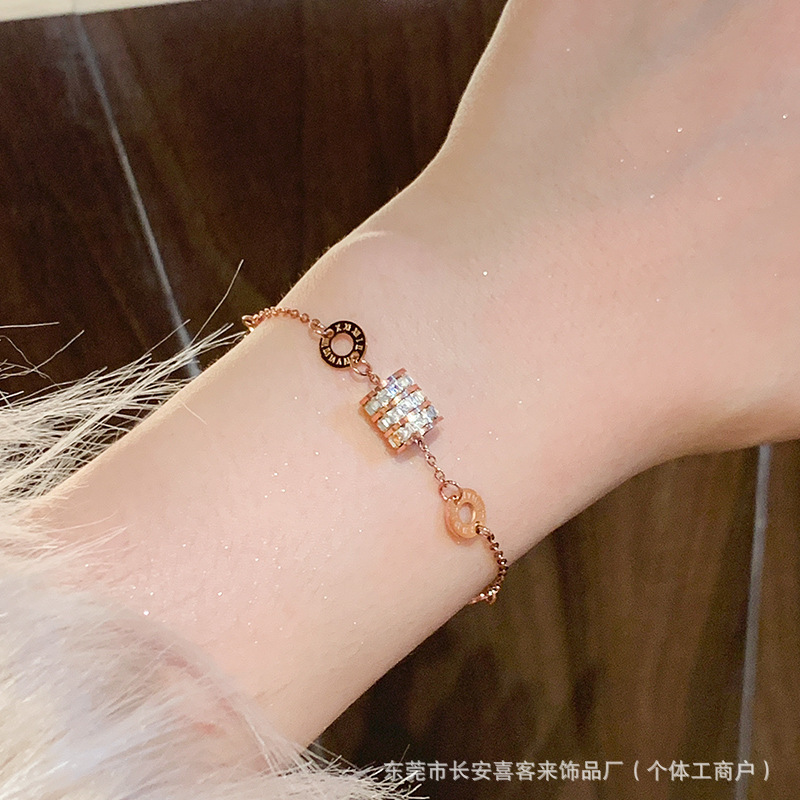 Small Man Waist Titanium Steel Bracelet Women's Transfer Beads Bracelet 18K Rose Gold Popular Handmade Jewelry Bracelet Internet Celebrant Explosions