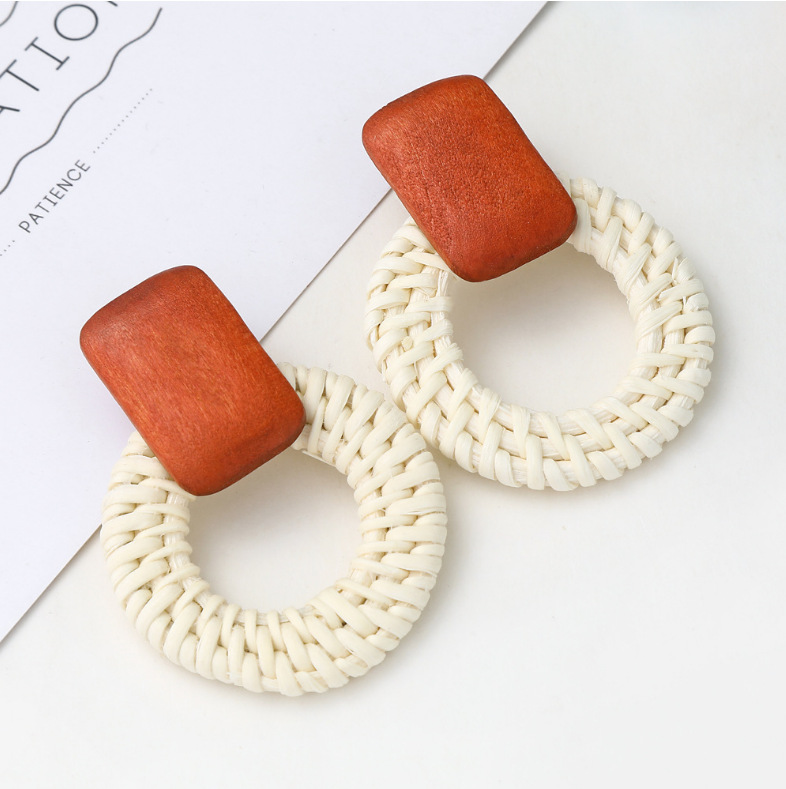 Vacation Round Rectangle Wood Rattan Hollow Out Women's Earrings display picture 2