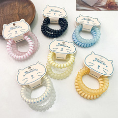 Candy color transparent frosted phone cord hair tie 2 card-packed Korean style simple seamless rubber band high-end headband hair accessories