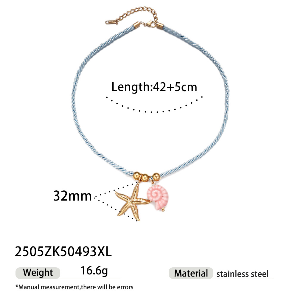 Tena collar de acero inoxidable europeo y americano simple y avanzado elemento marino concha color cuerda colgante collar joyería image 9