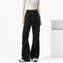 夏款宽松阔腿飒酷运动裤女装美式抽绳裤子小个子潮酷工装裤女裤TM