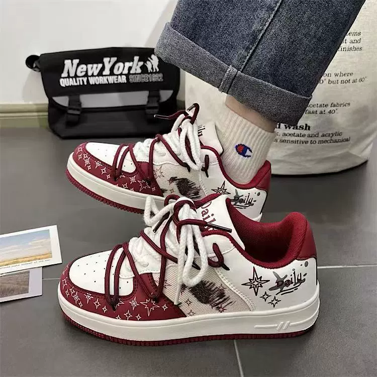 复古百搭板鞋男2024春秋新款网红擦色涂鸦休闲学生情侣运动鞋子女