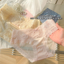 法式蕾丝性感低腰三角内裤半透纯欲风少女甜美纯色棉档抗菌夏新款