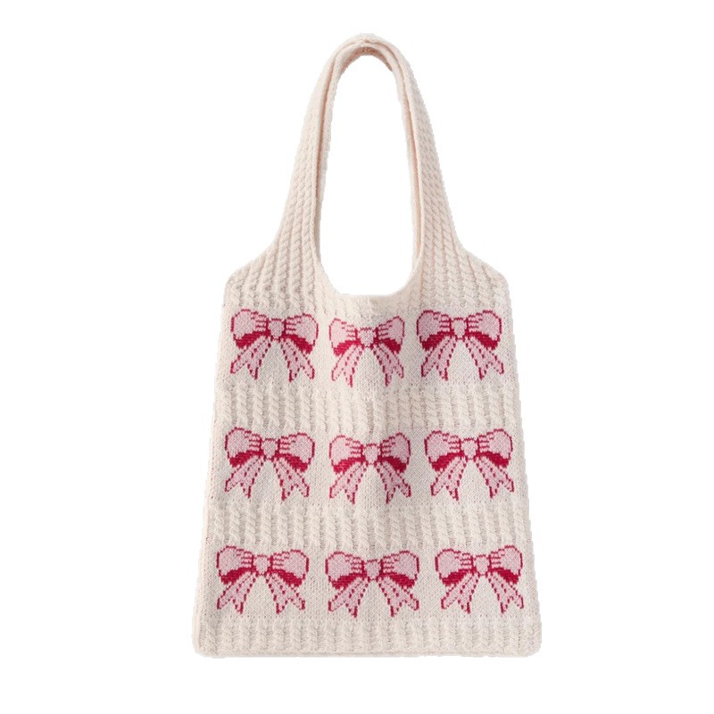 Women's Preppy Style Knitted Shoulder Bag Large Capacity Sweet Firework Pattern New Trend Versatile Luggage For Ladies_voghion.com