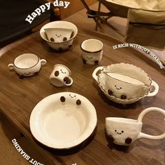 高温手绘釉下彩可爱小脚丫陶瓷盘泡面沙拉酸奶碗双耳碗陶瓷水杯