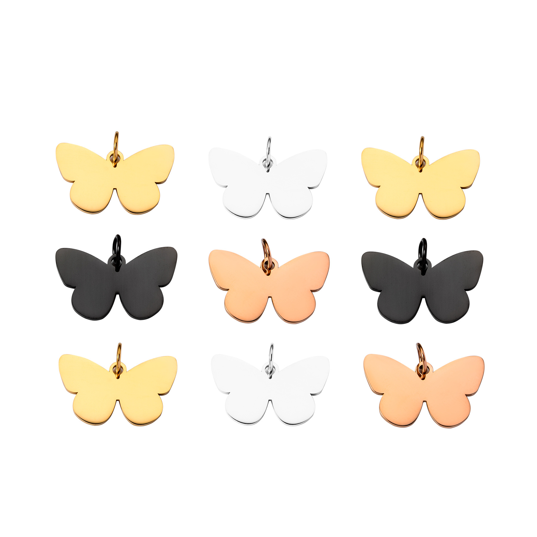 5 PCS/Package Quantity 5 PCS/Package 304 Stainless Steel Customization Laser Engraving Butterfly Pendant Charms