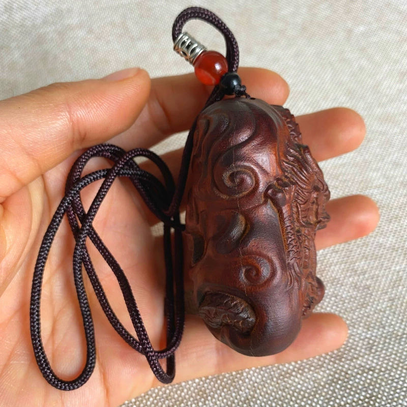 Longhu Mountain Lightning Strike Jujube Wood Pendant Keychain Car Hanging Necklace Carved Coiled Dragon Handle Piece Taoist Supplies Pendant