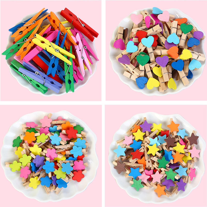 Colorful photo clip kindergarten love wood memo string clip classroom photo wall decoration clip set