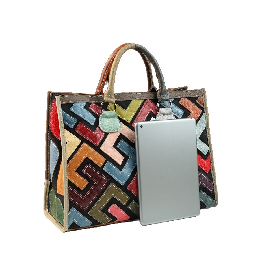 Retro Fashion Genuine Leather Handbag European American Style With Letter Print Large Capacity Women's Bag For Outdoor Use_voghion.com