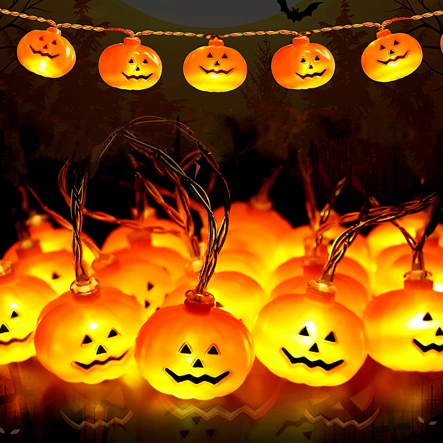 Guirnaldas de luces LED transfronterizas, guirnaldas de luces LED para Halloween, decoración exterior, luces LED de calabazas, luces decorativas para arreglos de escenas de Amazon.