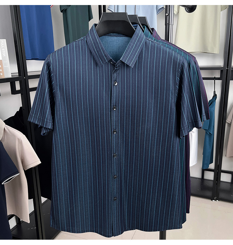 Áo sơ mi nam tay ngắn lụa tơ tằm cổ bẻ mát mẻ — Xanh xám 15565 chi tiết 12
