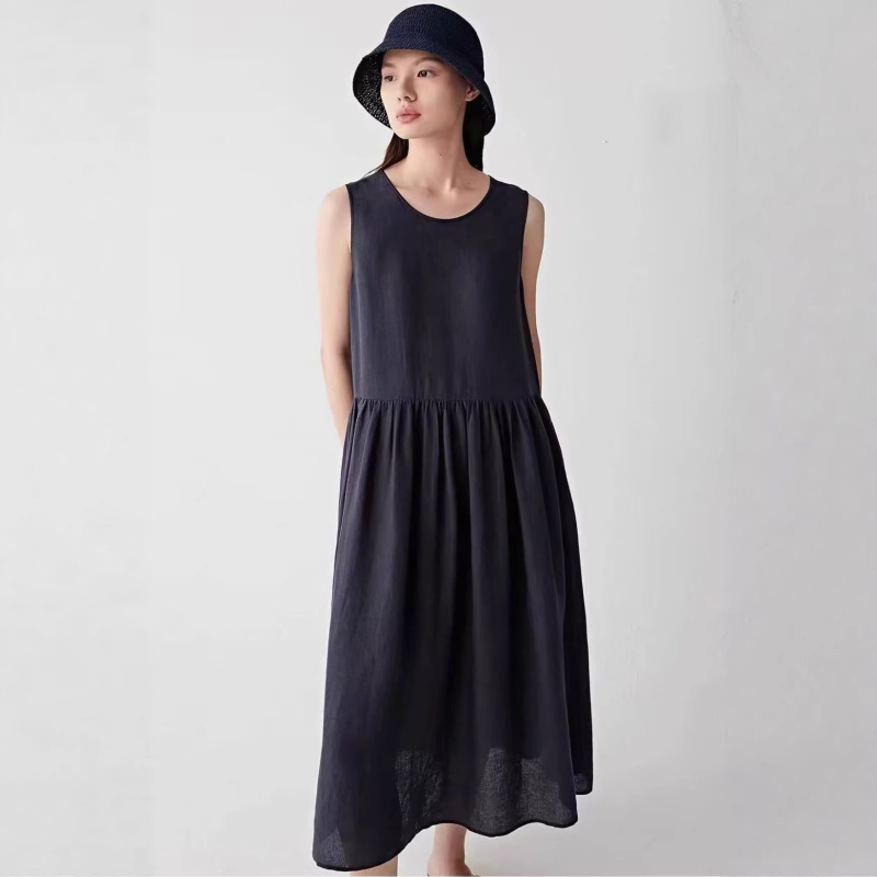 Xiaohe Women's Clothing Mall's Same Style 2026 Spring/Summer New Commuter Simple Linen Plain Long Sleeveless Dress