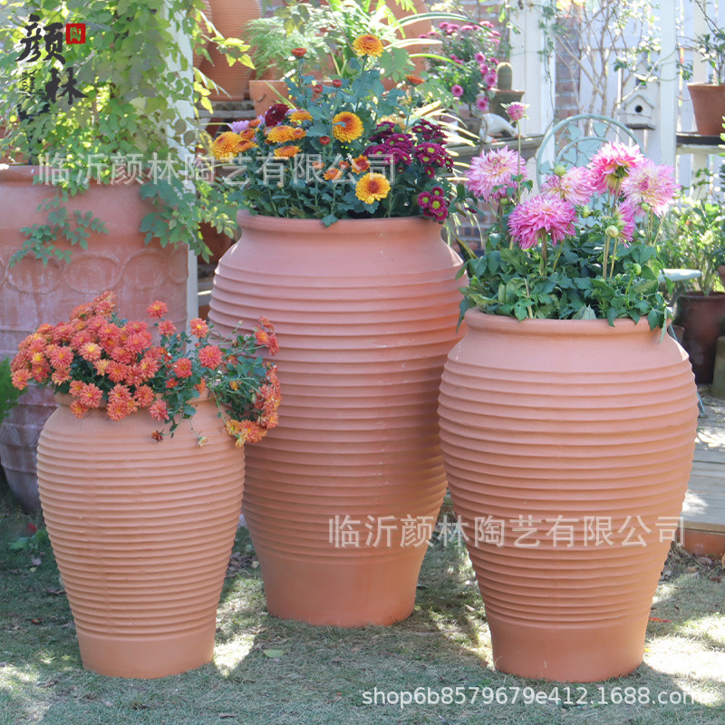 Pot de cerámica roja combinación de floración pot de cerámica gruesa paisaje pot de cerámica transpirable absorción de agua pot de cerámica roja jardín villa decoración pot de cerámica