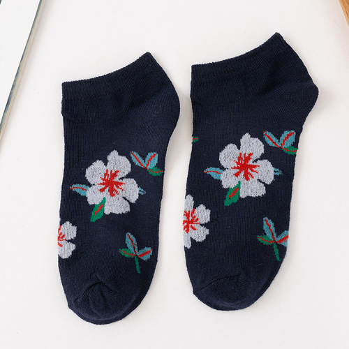 New Korean Namdaemun Spring and Autumn Flower Boat Socks for Women, Seasonal Socks, Low-Cut Flat Socks for Girls