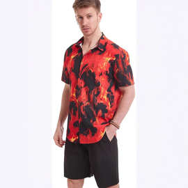 夏威夷度假夏季新款沙滩衬衣跨境3D数码印花一件起订短袖男士衬衫