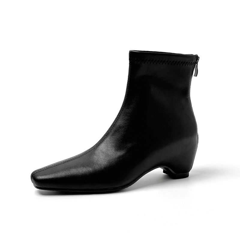 Botines de Tacón Grueso para Mujer 7 cm Superfibra con Cremallera Trasera para Otoño e Invierno