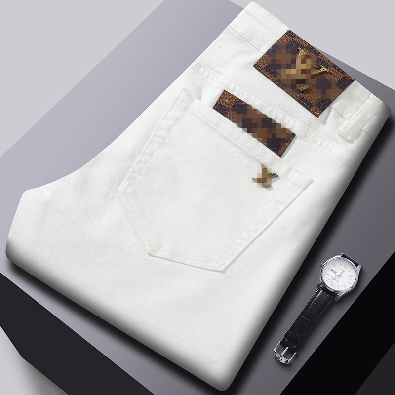 Spring New Jeans Men's Trendy Slim Fit Small Feet Stretch Casual Black and White Long Pants 1:1 High-end European