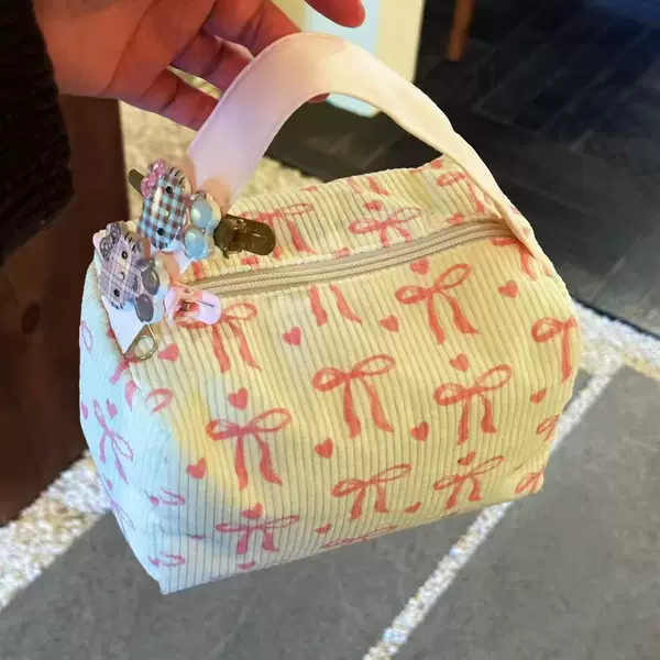 Corduroy Printed Large-Capacity Zipper Cosmetic Bag Storage Bag for Friends to Travel with Large-Capacity Handbag