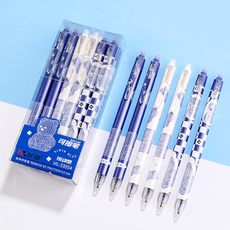 Presione el bolígrafo térmico limpiable de 0.5m cristal azul frotamiento térmico limpiable negro mágico limpiador de bolígrafo negro neutro para estudiantes