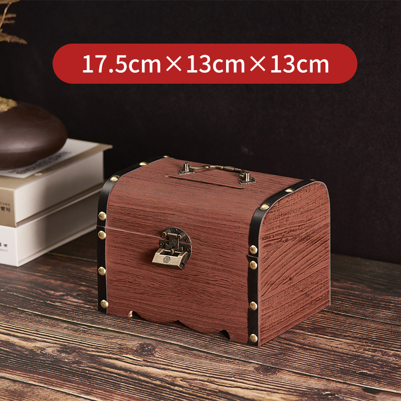 Alcancía de madera maciza para niños con cerradura, solo depósitos, sin retiradas, caja de ahorros de madera, gran capacidad, cofre del tesoro de moda en TikTok, transfronterizo.
