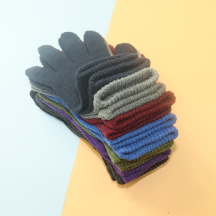 Autumn and winter youth men's five-finger black wool knitted gloves thin women's warm winter riding