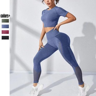 New European and American Hollow Outdoor Sports Short-sleeved Pants Yoga Suit Riding Running Two-piece Yoga Suit for Women