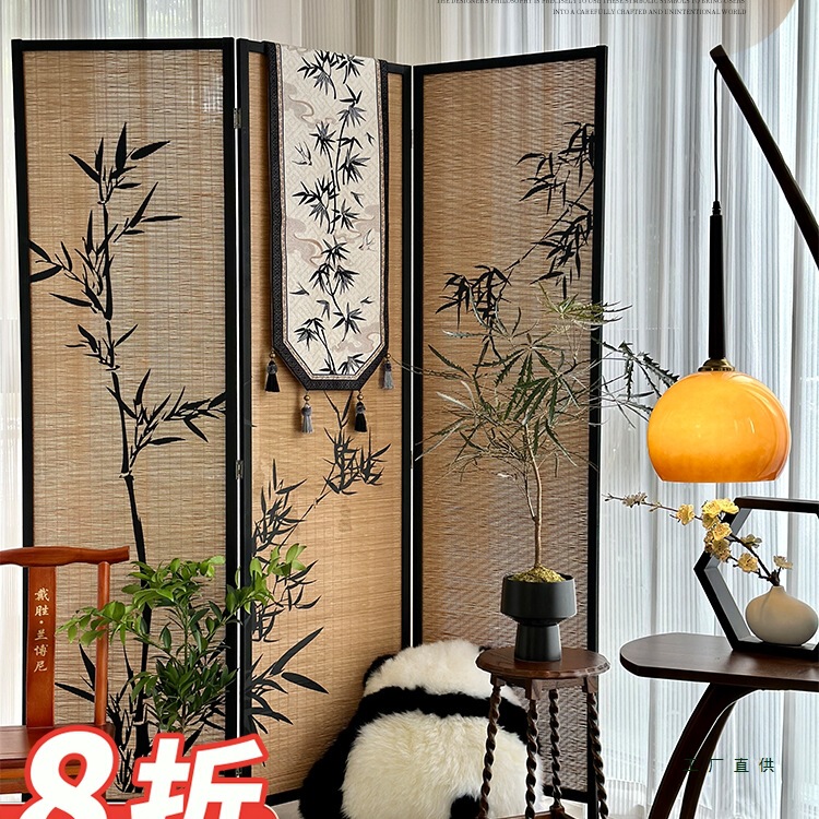Balcony Renovation New Chinese-Style Partition Screen Tea House National Style Bamboo Shadow Living Room Decoration Background Tea Room Bamboo Woven Partition Wall Balcony Renovation New Chinese-Style Partition Screen Tea House National Style Bamboo Shadow Living Room Decoration Background Tea Room Bamboo Woven Partition Wall