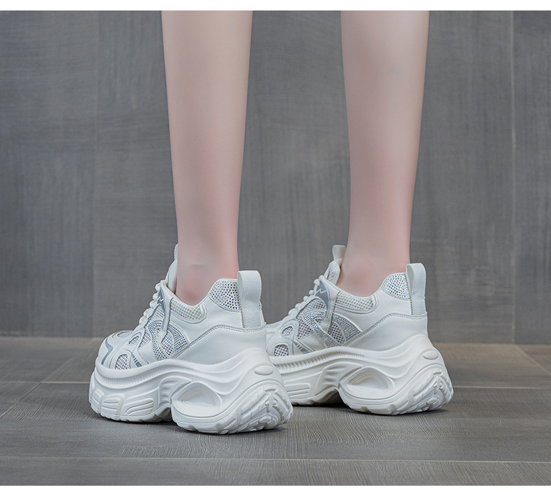 Giày sneaker dad đế dày nữ lưới thoáng khí tăng chiều cao đính đá — M2833 màu be, M2833 màu bạc chi tiết 20