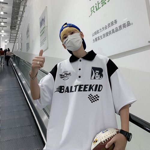 Crew neck short-sleeve polo shirt for men, trendy brand summer T-shirt, Korean style slim fit, versatile and fashionable top