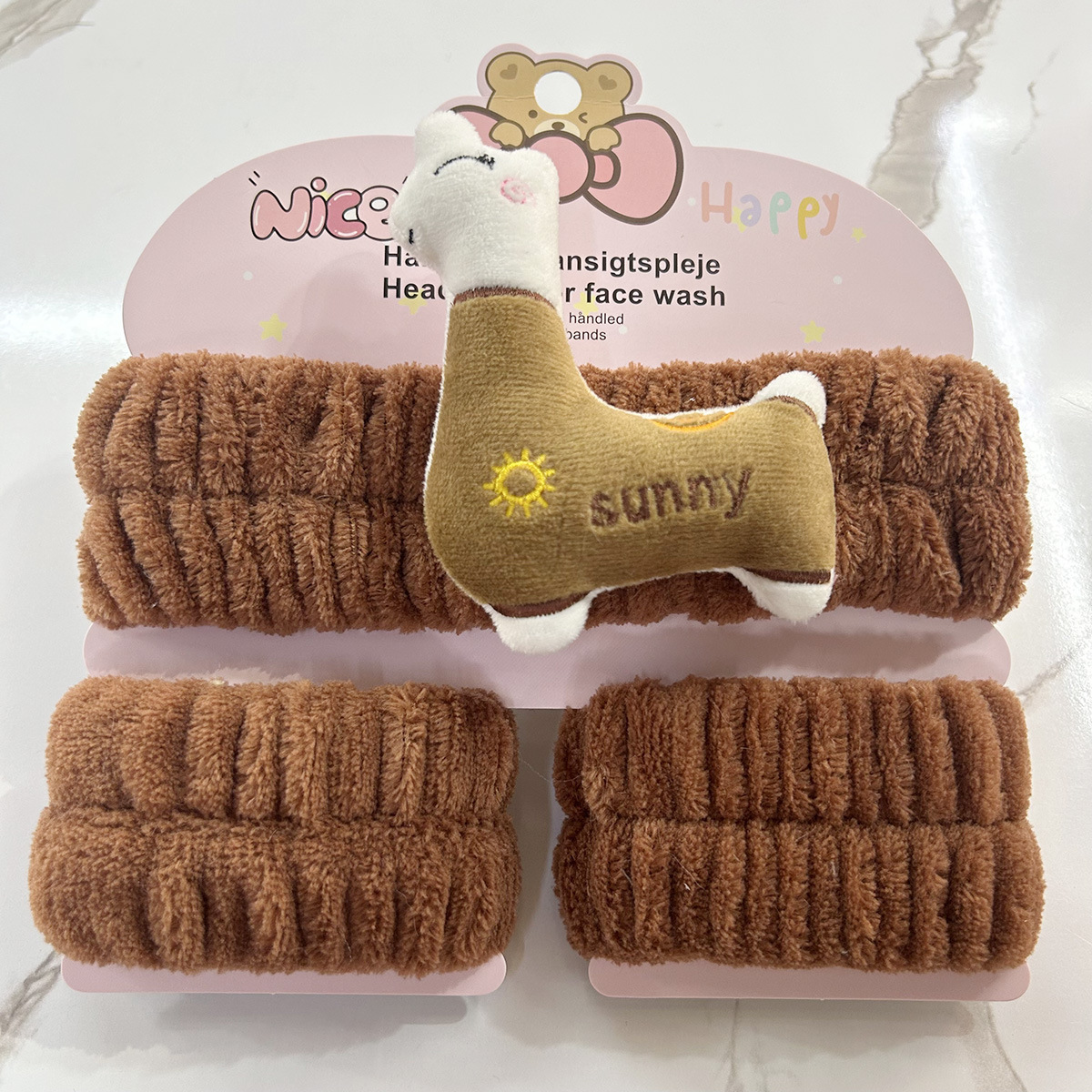 Banda de cabello de moda con tarjeta de papel dulce decoración de animales pequeños de peluche de lavado banda de cabello de dibujos animados correa de muñeca tridimensional