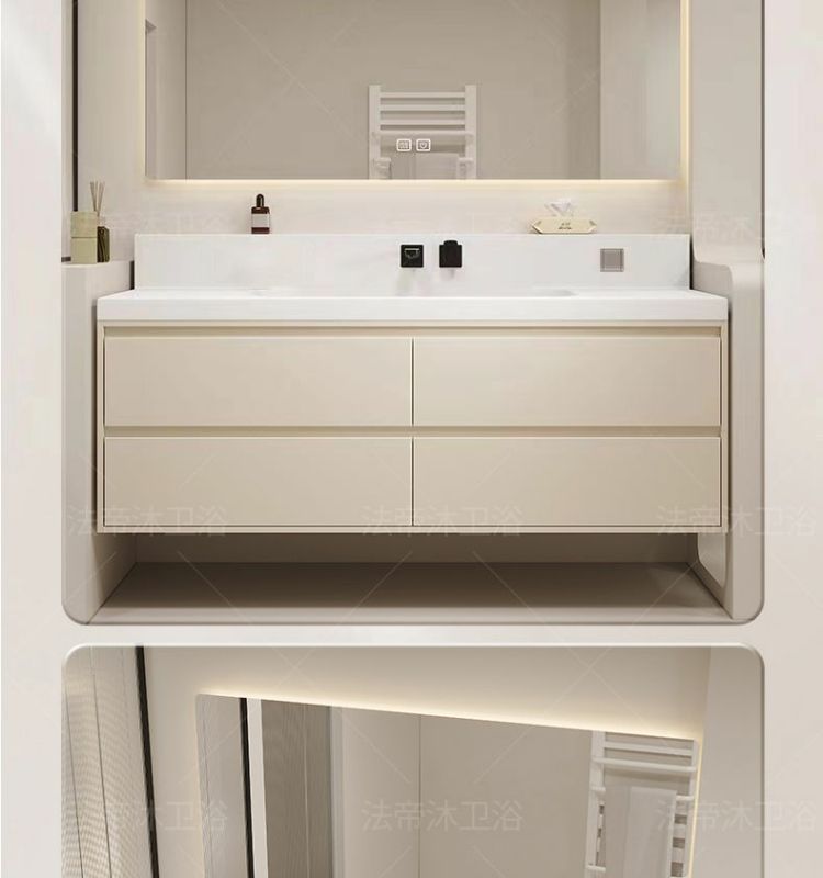 Japanese-style bathroom cabinet combination 75/85/95/105/115 wall-mounted faucet, seamless rock plate basin, solid wood washbasin undefined