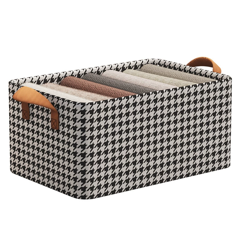 Foldable Storage Box, Steel-Frame Houndstooth Fabric with Lid, Multi Sizes (Trousers/Bedding)