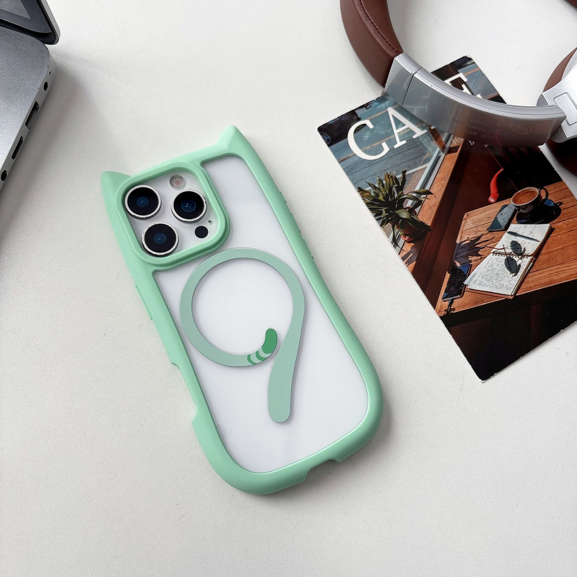 Magnetic Phone Case With Cat Ears And Tail For Phone 17 Pro Max_voghion.com