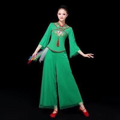 New women's embroidered dance clothing long-sleeved pendant classical dance ethnic style square dance suit spring and summer performance clothing