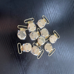 Hot-Selling Foreign Trade Infant and Toddler Gold Round Pacifier Clip Metal Round Hanging Plated Duckbill Buckle Strap Clip in Stock Supply