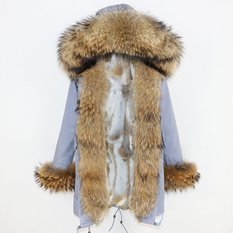 Abbigliamento da donna Autunno e inverno Pelliccia di procione naturale Pelliccia di volpe Collo grande Ispessimento Fodera in pelliccia di coniglio calda Moda Parker_voghion.com