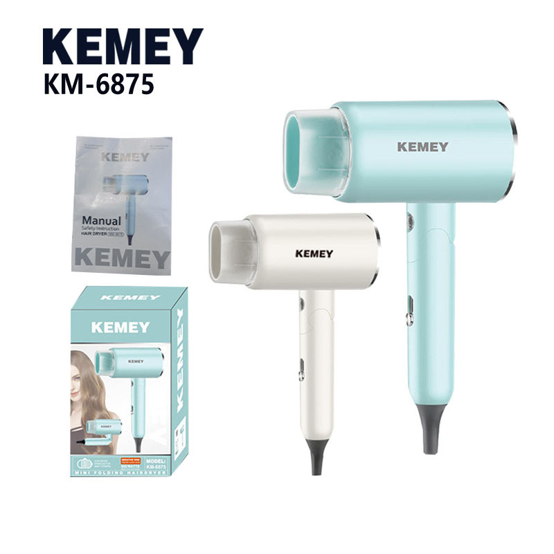 Secador de pelo portátil KM-6875 de ABS con viento frío y protección contra sobrecalentamiento para hogar y viajes