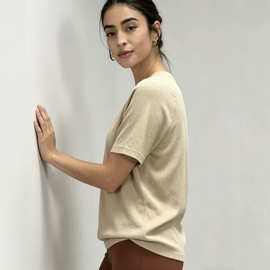 2026夏季新款天丝羊毛圆领插肩t恤女纯色轻薄垂感慵懒显瘦打底衫