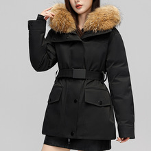 某鸭同款新款女士大毛领中长款羽绒服23W615