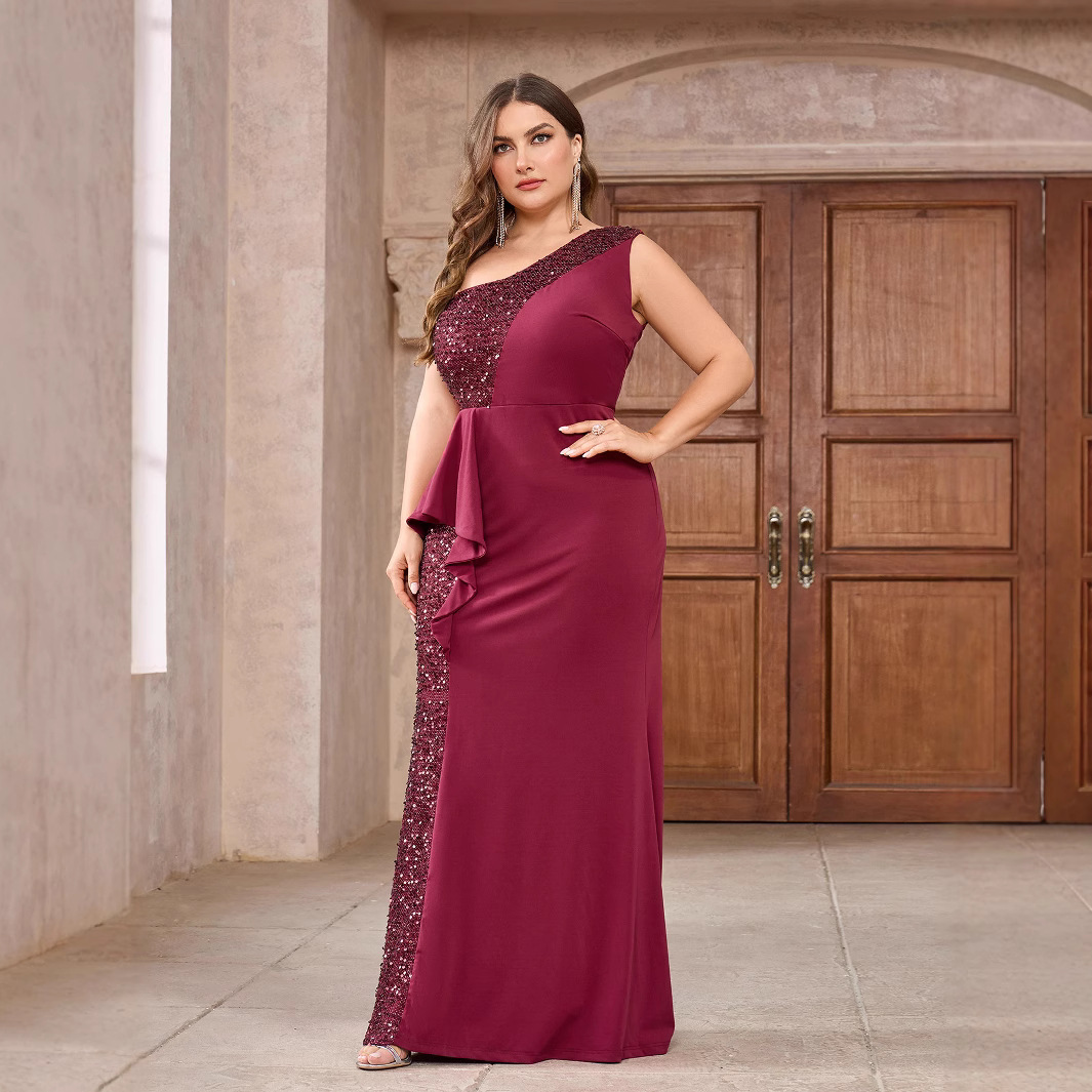 Vestido de comercio exterior europeo y americano nuevo estilo Amazon lentejuelas vestido de novia de la madre de la boda vestido de dama de honor sin mangas