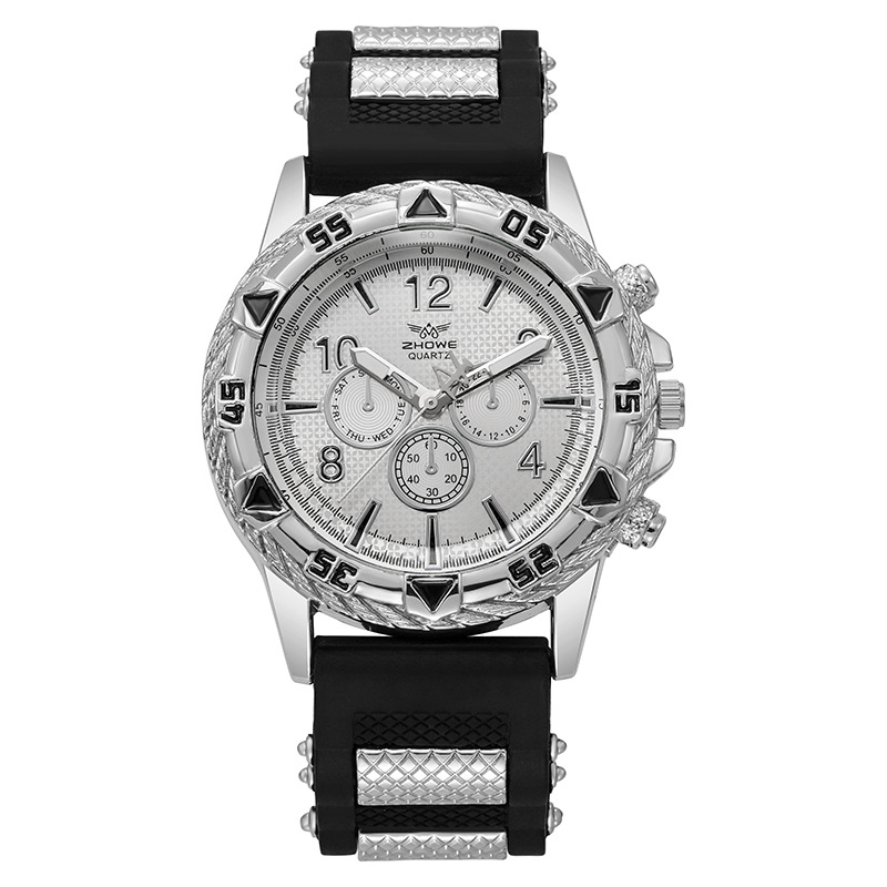 Nueva moda casual reloj de cuarzo de cristal de luz azul deportes dial grande falso reloj de hombre de temperamento de negocios de tres ojos