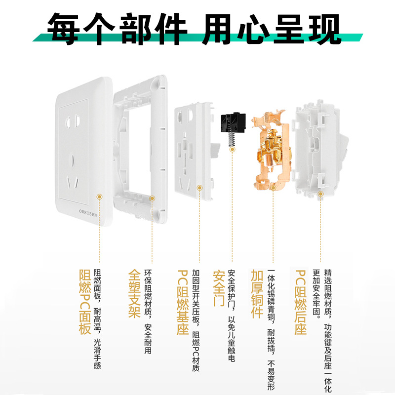 Switch plug socket sandpaper texture white wall five-hole socket cover home use 86 type 10A two or three-way one-switch