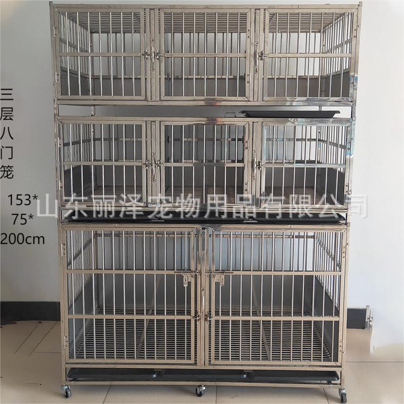 Jaula para perros y gatos con ruedas, bandeja recolectora, uso interior y exterior, acero inoxidable