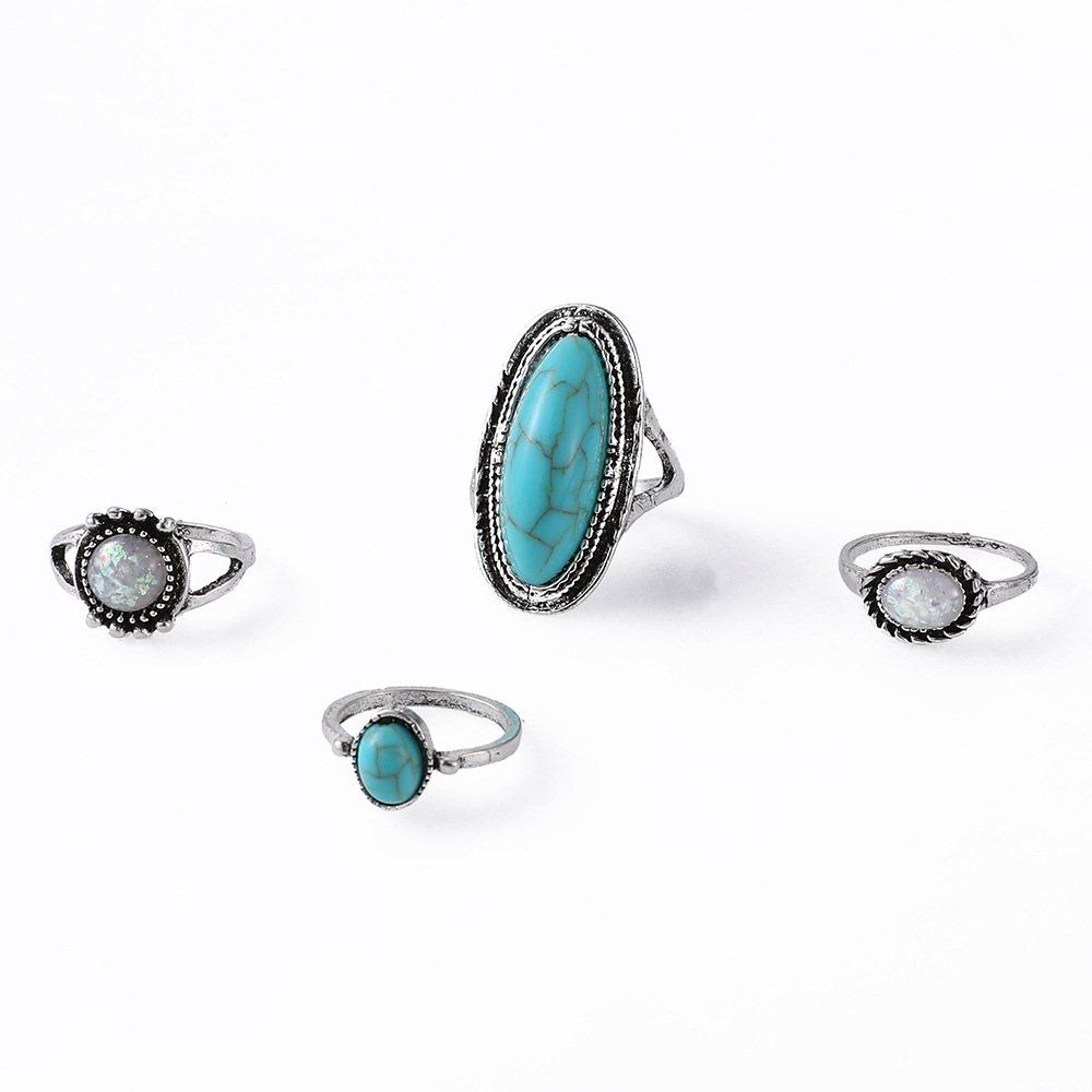 Exaggerated Ethnic Style Cool Style Leaf Round Snake Alloy Plating Inlay Turquoise Women's Rings display picture 28